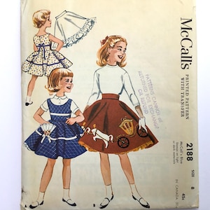 Vintage 50s Girls Jumper, Novelty Circle Skirt and Petticoat. McCall&#39;s 2188 Sewing Pattern. Size 8 Bust 26&quot;