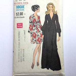 60s Vogue Dress Plunging Neckline, Drawstring Waist.  Sewing Pattern 7630 Size 10,  32 1/2&quot;