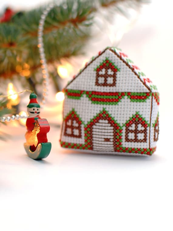 Cross Stitch Pattern Christmas House Ornament 3d Cross Etsy