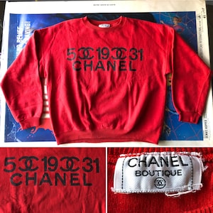 Authentic CHANEL CC Logos Round Neck Short Sleeve Top T-Shirt Red