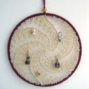 Earring Holder in Gold, Jewelry Display Organizer - Fiber Art Wall Hanging
