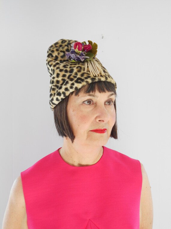 Outrageous 1960's OOAK Faux Leopard Turban/Cone Ha