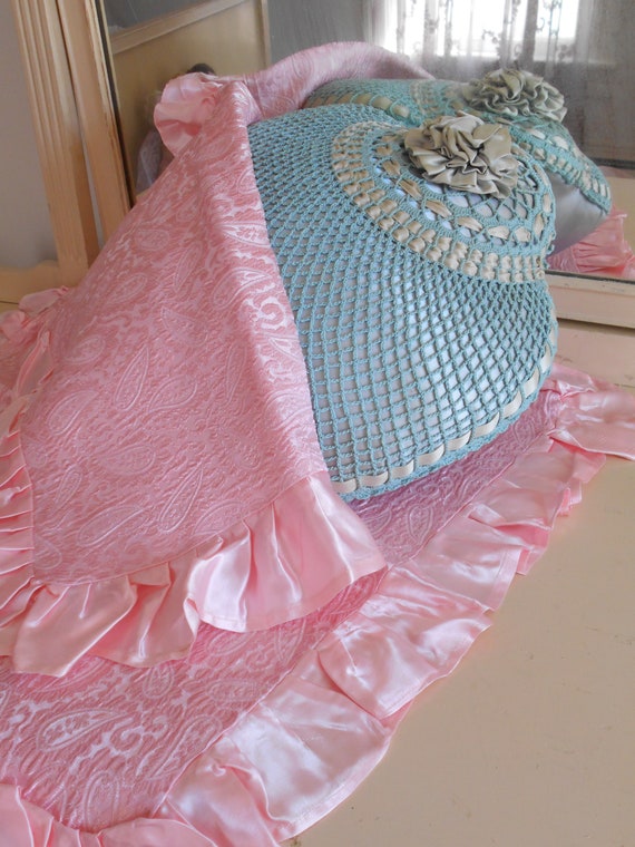Lovely Pair Of Pink Satin Ruffled Pillow Shams Etsy