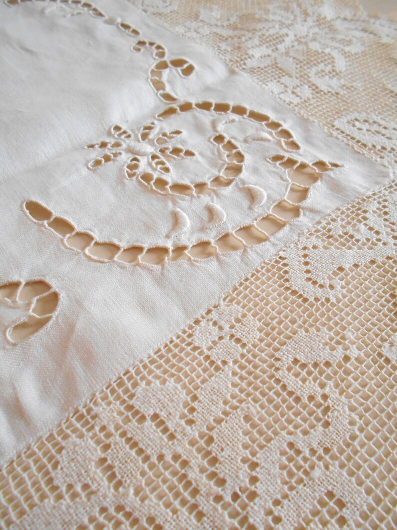 Victorian Cut Work Embroidered Linen Dresser Scarf Table Etsy