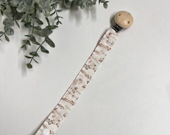 Schnullerband/Schnullerkette aus BaumwollStoff/ Personalisierbar ...Braune  Herbstgräser... Boho