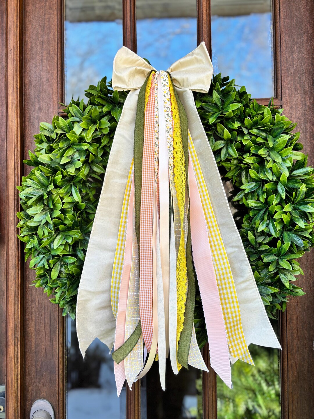 Spring Flower Ribbon Cream and Yellow Wreath Bow: Spring Flowers Ribbon Bundle - Etsy