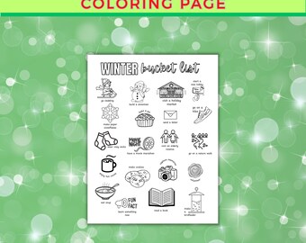 Printable Winter Bucket List, Winter Checklist, Bucket List for Kids, Winter Coloring Page, Seasonal Bucket List, Winter Family Fun