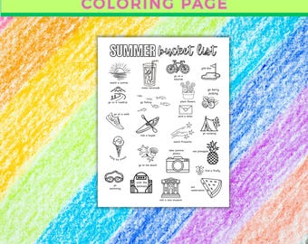Summer Bucket List, Printable Summer, Summer Checklist, Bucket List for Kids, Summer Coloring Page, Seasonal Bucket List, Summer Family Fun