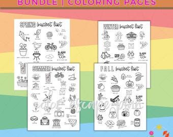 Printable Seasonal Bucket List Summer, Spring, Fall & Winter, Coloring Pages, Screen Free, Kids Activity, Family Bucket List