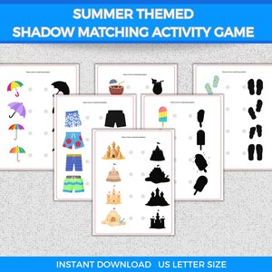 Summer Themed Matching Game, Printable Summer Activities, Summer Matching Activity, Shadow Matching Activity for Kids