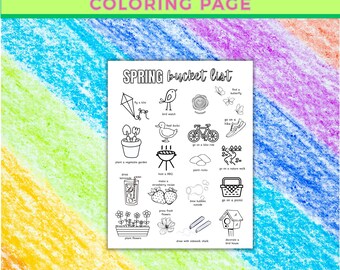 Spring Bucket List, Printable Spring Checklist, Bucket List for Kids, Spring Coloring Page, Seasonal Bucket List, Spring Family Fun