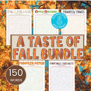 A Taste of Fall Word Search Bundle: Apple Orchards, Haunted Houses, Fall Foliage, Football Tailgates & Pumpkin Patch | Printable PDF Puzzle