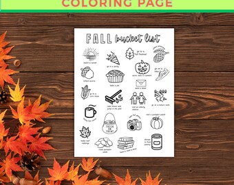 Fall Bucket List, Printable Fall, Fall Checklist, Bucket List for Kids, Fall Coloring Page, Seasonal Bucket List, Fall Family Fun