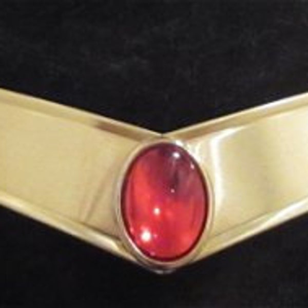 Sailor Moon Cosplay Metal Tiara  - Smooth or Faceted Red Gem, White Elastic