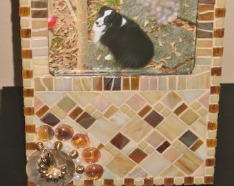 MOSAIC TableTop PHOTO Frame,Handmade,Mosaic Glass Picture Frame, Gold,Tan,Cream,Amber,Brown, Iridescent,Jewelry Embellishments 4x6 Photo