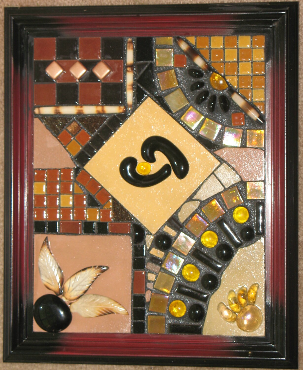 MOSAIC ART in Frame.. Mixed Media ABSTRACT Collage... Earth Tones ...