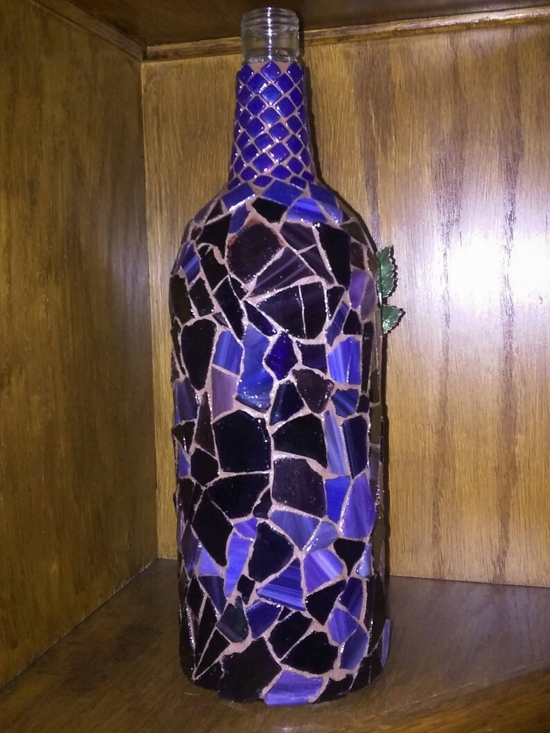MOSAIC GRAPES WINE Bottle Decorative Mosaic Bottle Art Grapes Etsy