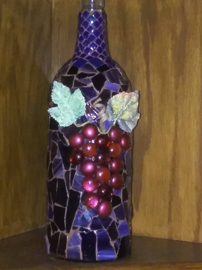 MOSAIC GRAPES WINE Bottle Decorative Mosaic Bottle Art Grapes Etsy