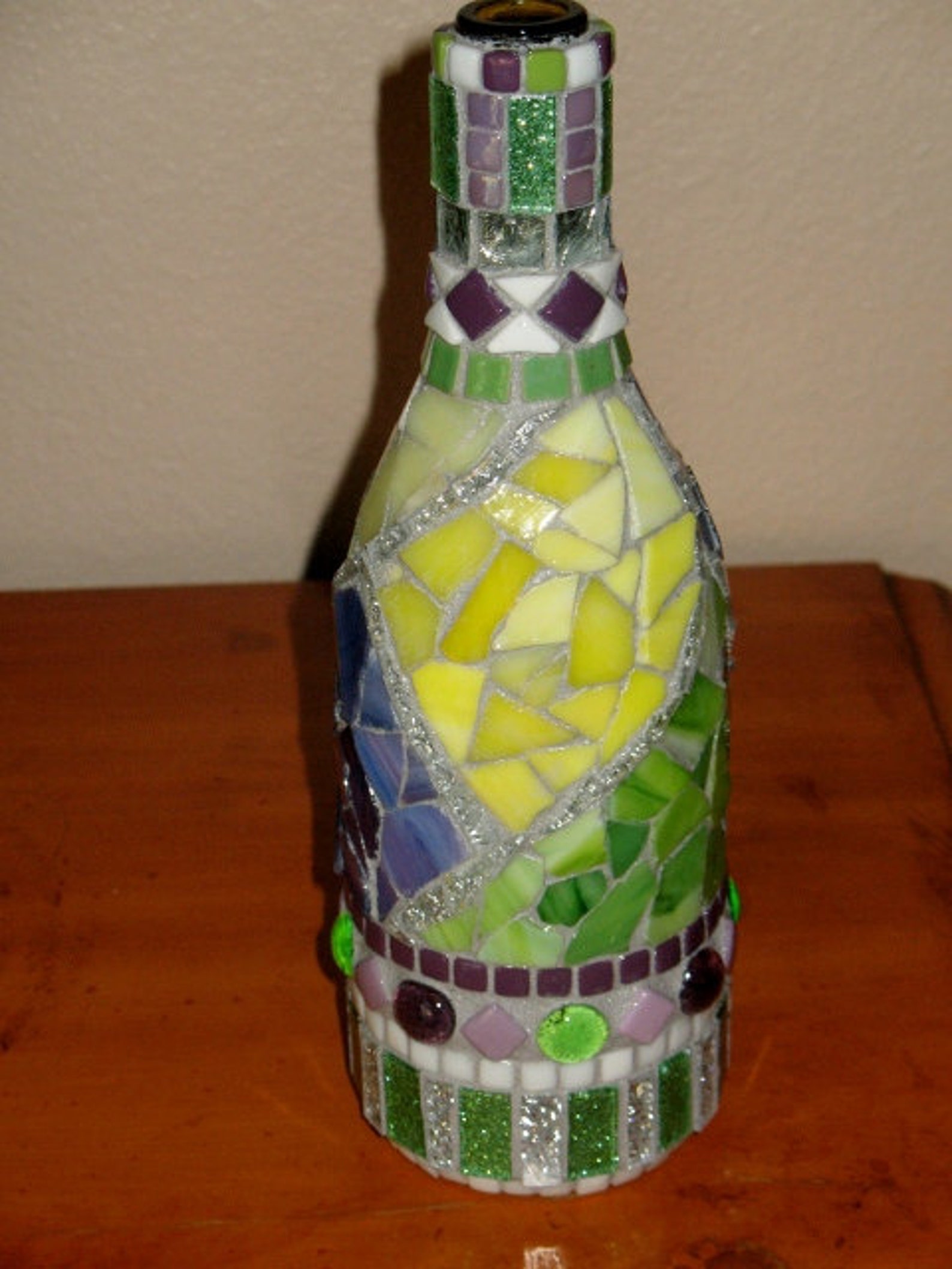 MOSAIC Wine Bottle...decorative Bottle Art Sparkly Mirror Etsy