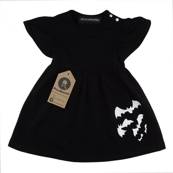 Black Bat Goth Girls Dress, Alternative Baby Clothes, Halloween style, Spooky Baby Gift