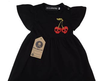 Black cherry skull printed baby dress