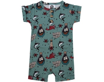 Raised by the sea tattoo short baby romper