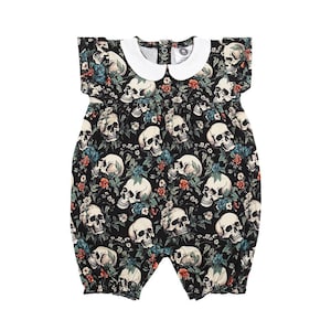 Garden Skulls Girls Romper | Alternative Baby Clothes | Gothic Baby Outfit | Floral Skull Babywear