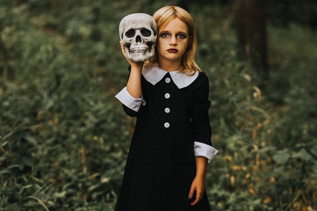 Wednesday Inspired Gothic Girl Skull Dress Adult Costume