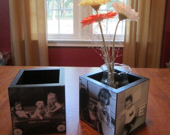 Wooden Centerpiece Photo Cube, 5" size- for your own arrangements!