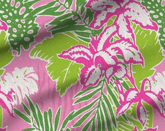 Tropical Pink Floral Fabric – Botanical Leaf Print, By The Yard