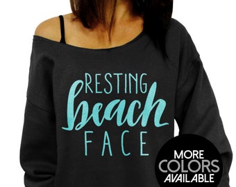Resting Beach Face, Beach Sweatshirt, Women's Clothing, Off the Shoulder, Slouchy Sweatshirt, Junior and, Oversized sweater, options