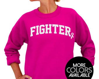 Fighter Shirt, Breast Cancer Awareness - Unisex Crew Neck Sweatshirt,Cancer Survivor,Support,Pink Ribbon,Women's Clothing, Ladies Sweatshirt