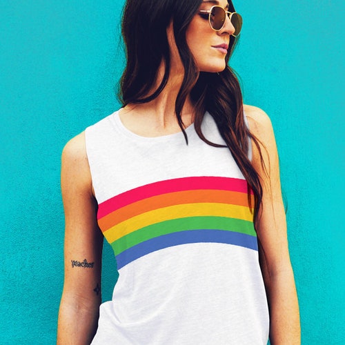 Retro Rainbow Gay Pride Tank Top Muscle 