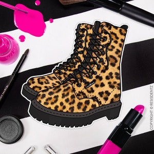 Leopard Print Punk Boots Sticker, Cool Laptop Sticker, Leopard Punk Rock Stickers for Cars Waterbottle Phones Laptop Decals