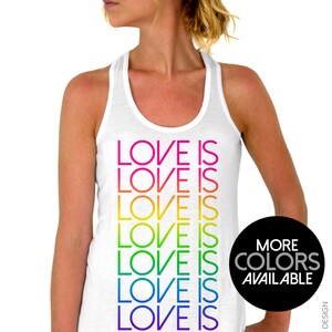 Flatering A-line Sleeveless Top Love is Love LGBT pride flag Rainbow pride flag Flowy blouse Loose fit 6 sizes XS to 2XL Black or White back