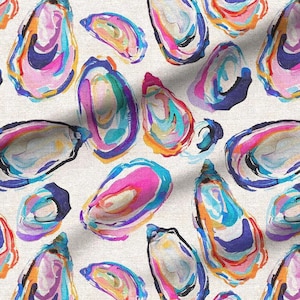 Watercolor Oyster Shell Preppy Fabric | Coastal Decor | Swatches, Fat Quarters & Fabric by the Yard image 1