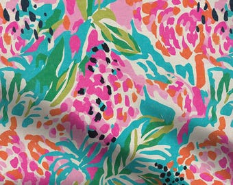 Tropical Animal Print Fabric – Pink Teal Floral Jungle Style