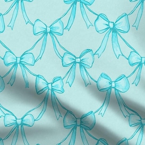 Aqua Coquette Bow Pattern Fabric - Purple Pink Blue and Aqua Bows - Feminine Classic Ribbon - Swatch, Fat Quarters and Fabric By the Yard