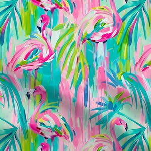 Tropical Flamingo Fabric - Coastal Island Home Decor - Swatch, Fat Quarters, and Fabric by the Yard