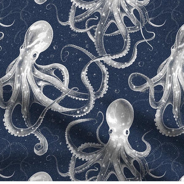 Underwater Octopus Fabric | Ocean-Themed Cotton & Linen Fabric by the Yard | Coastal Decor | Sea Inspired Fabric