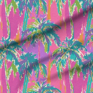 Vibrant Palm Tree Tropical Fabric - Preppy Southern Coastal Palm Trees - Swatch, Fat Quarters, and Fabric by the Yard