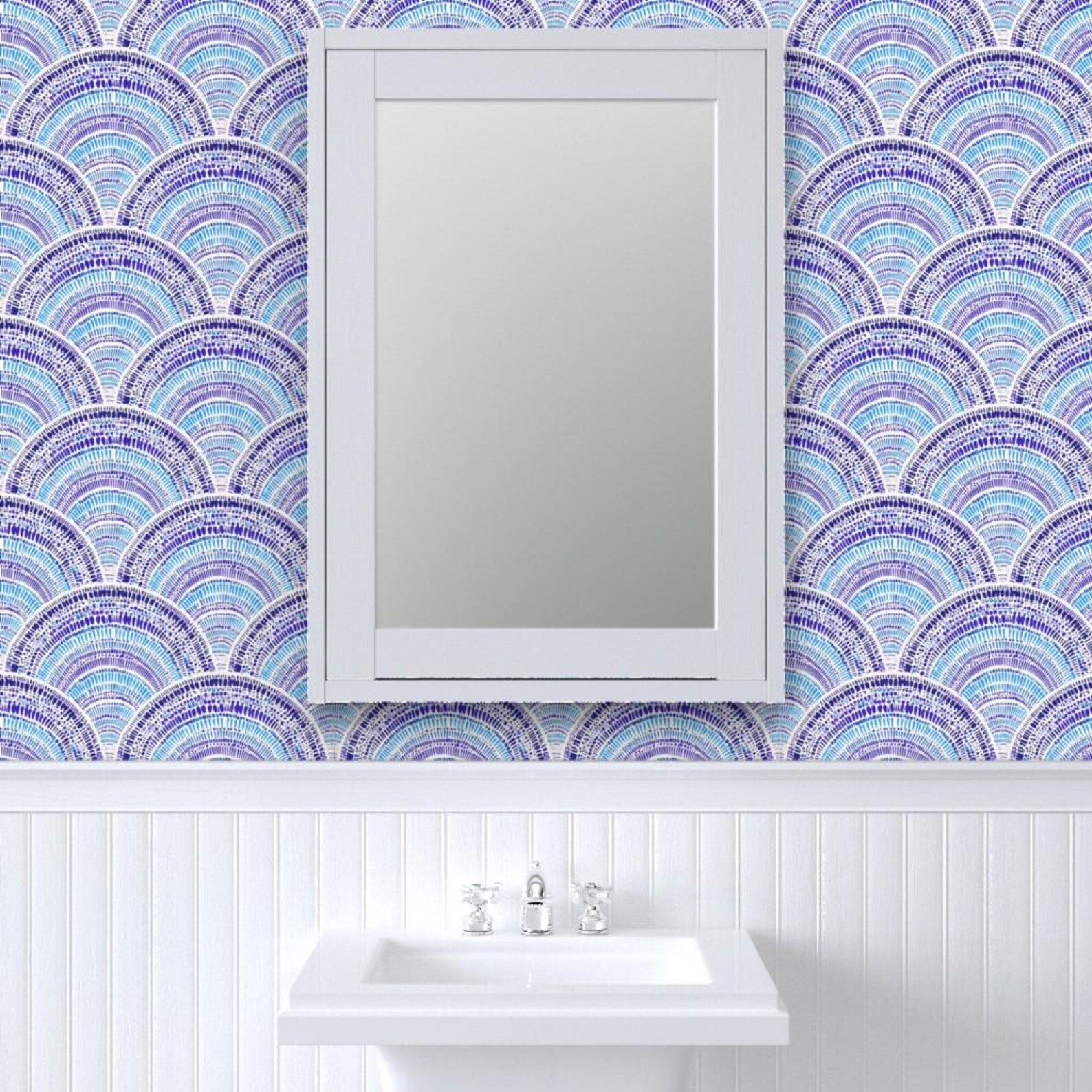 Natural Bohemian Scallop Shell Wallpaper | Blue Coastal Pattern | Peel ...