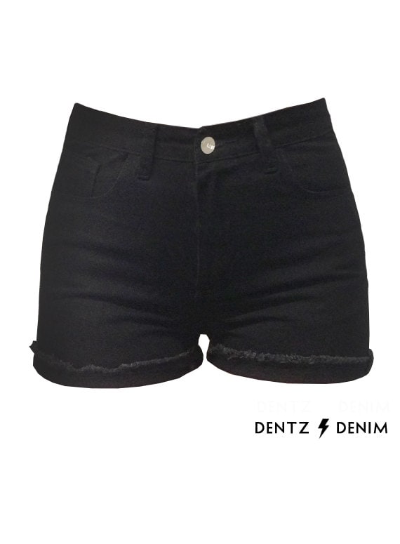 Hoge taille zwarte denim shorts manchet zwarte jean shorts | Etsy Nederland
