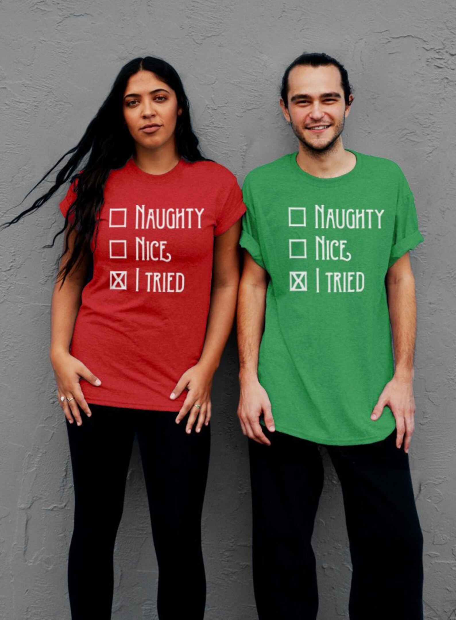 Naughty Nice I Tried T-shirt Funny Christmas Shirt His and | Etsy