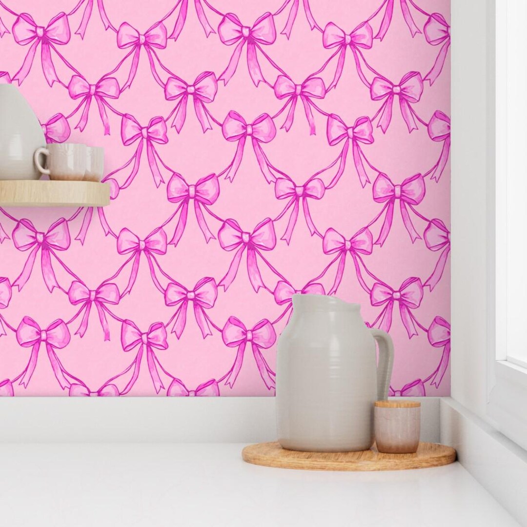 Pink Ribbon Coquette Bow Wallpaper – Feminine Accent Wall - Elegant ...