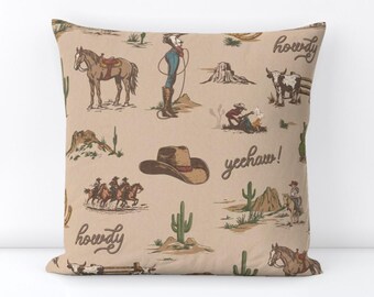 Western Americana Cowgirl Fabric Vintage Cowboy, Cacti Horses Print  Swatch, Fat Quarter, Fabric By the Yard