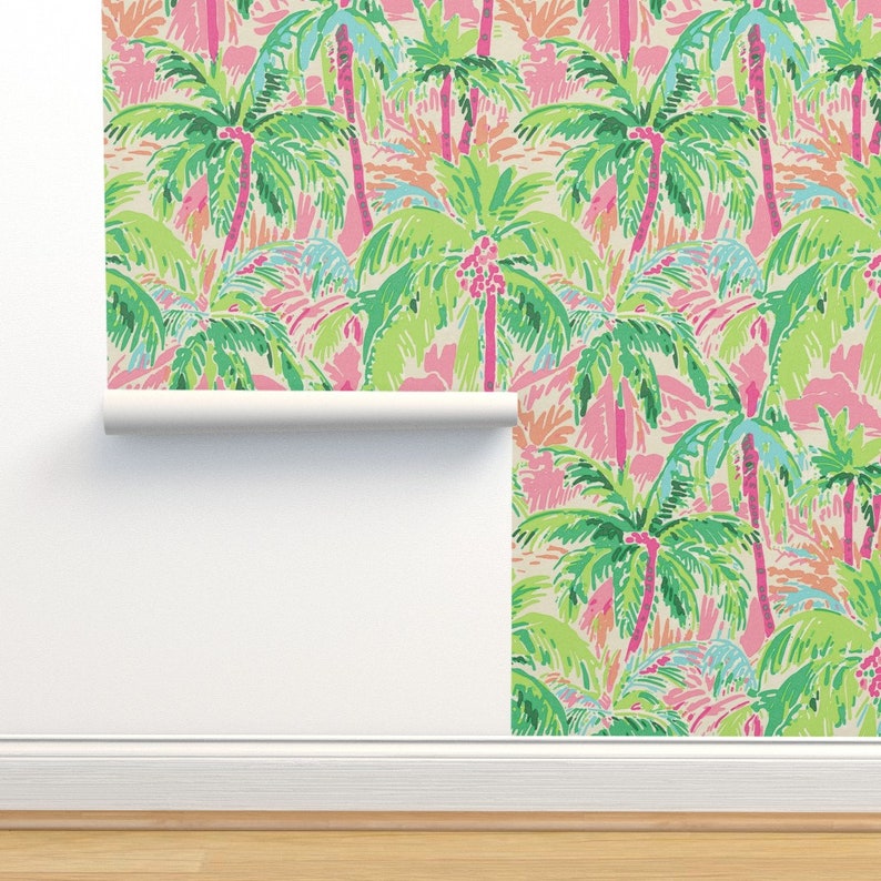 a wall with a palm tree pattern on it