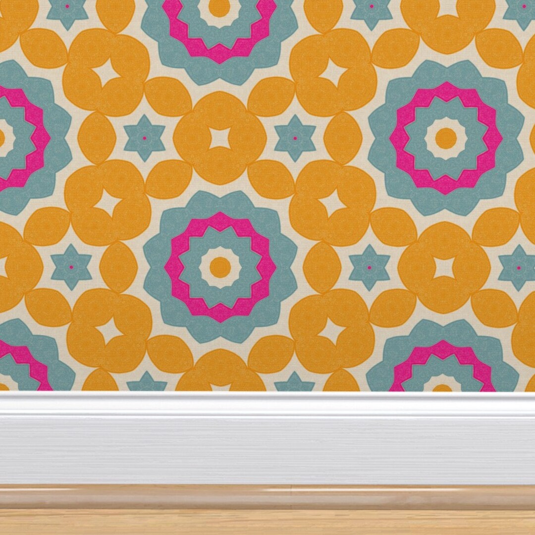 Geometric Gold Teal Pink Wallpaper Modern Scandinavian Starburst — free download