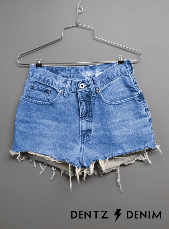 High Waisted Blue Denim Shorts Plain Blue Denim Light Blue Etsy