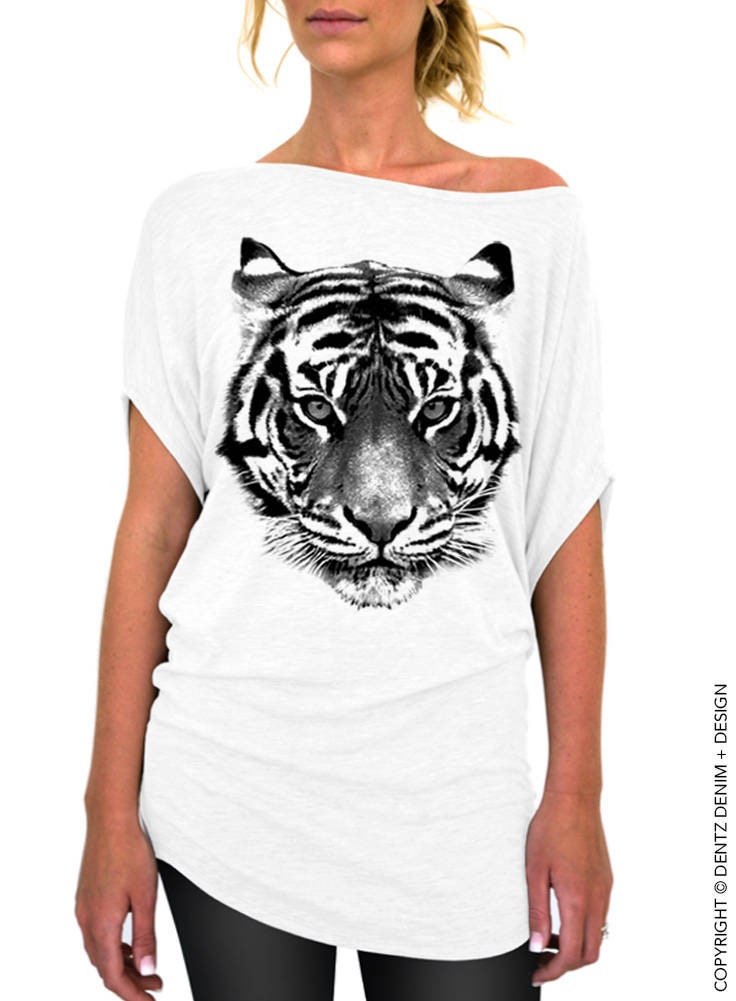 Tiger Off the shoulder Women's Slouchy Tee Shirt | Etsy